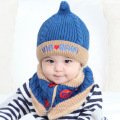 Kids Baby warm knitted hats neck warmer set with applique